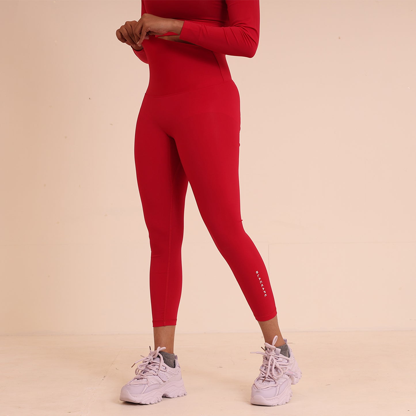 Sculpted Flow Leggings - Sculpted Essentials - Red Hot Pink - Black Ape