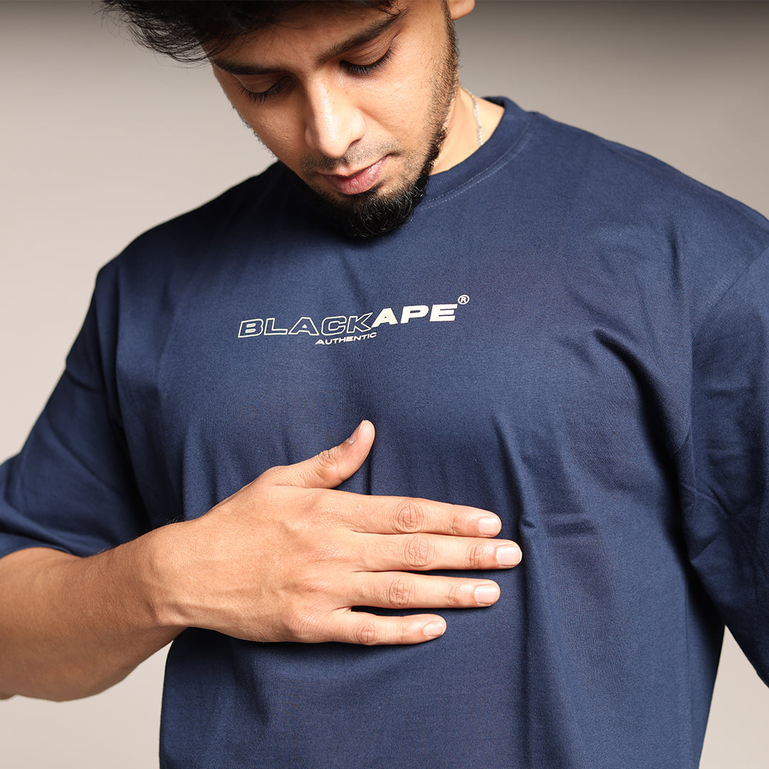 Primal Oversized T-shirt - Stronger Every Stride - Forged Essentials - Navy Blue - Black Ape