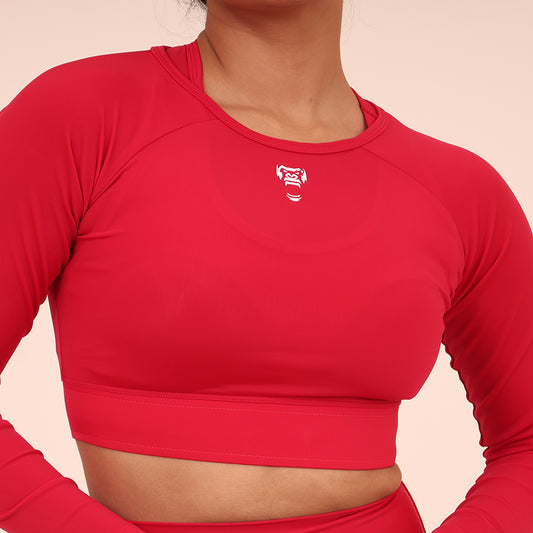 Sculpted Flex croptop full Sleeve - Sculpted Essentials - Hot Red Pink - Black Ape