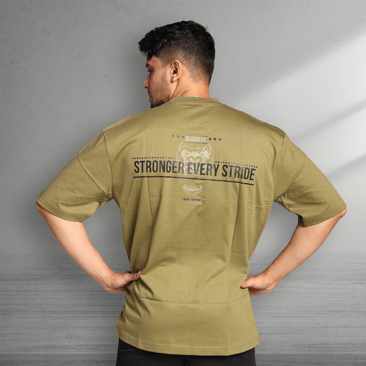 Oversized T-Shirt – Stronger Every Stride | Olive Green - Black Ape