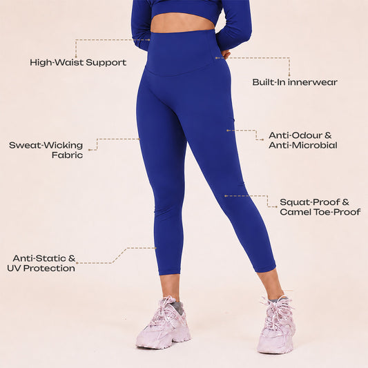 Womenโs Sculpted Flow Activewear Leggings with Built-In Innerwear โ Royal Blue