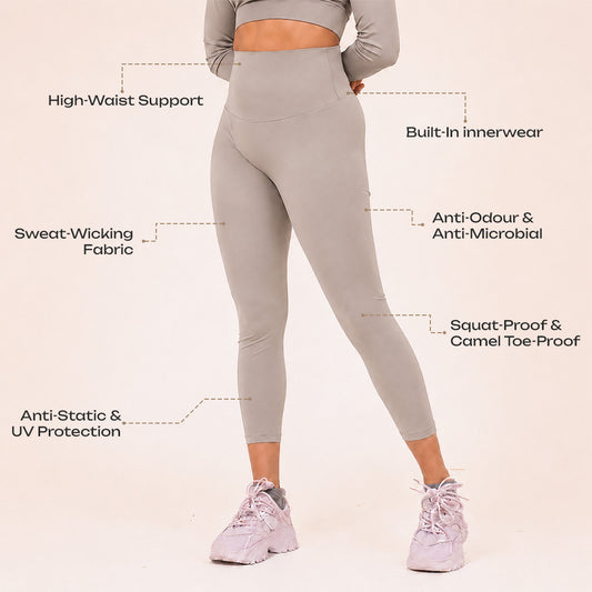 Womenโs Sculpted Flow Activewear Leggings with Built-In Innerwear โ Light Grey