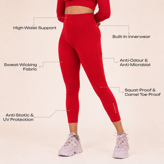 Womenโs Sculpted Flow Activewear Leggings with Built-In Innerwear โ Red Hot Pink