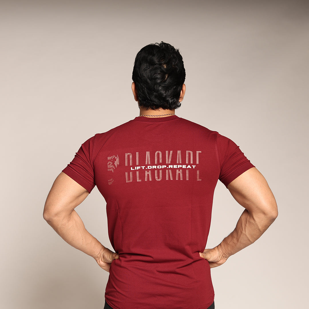 Primal Muscle Fit T-shirt - Lift Drop Repeat - Maroon - Black Ape 