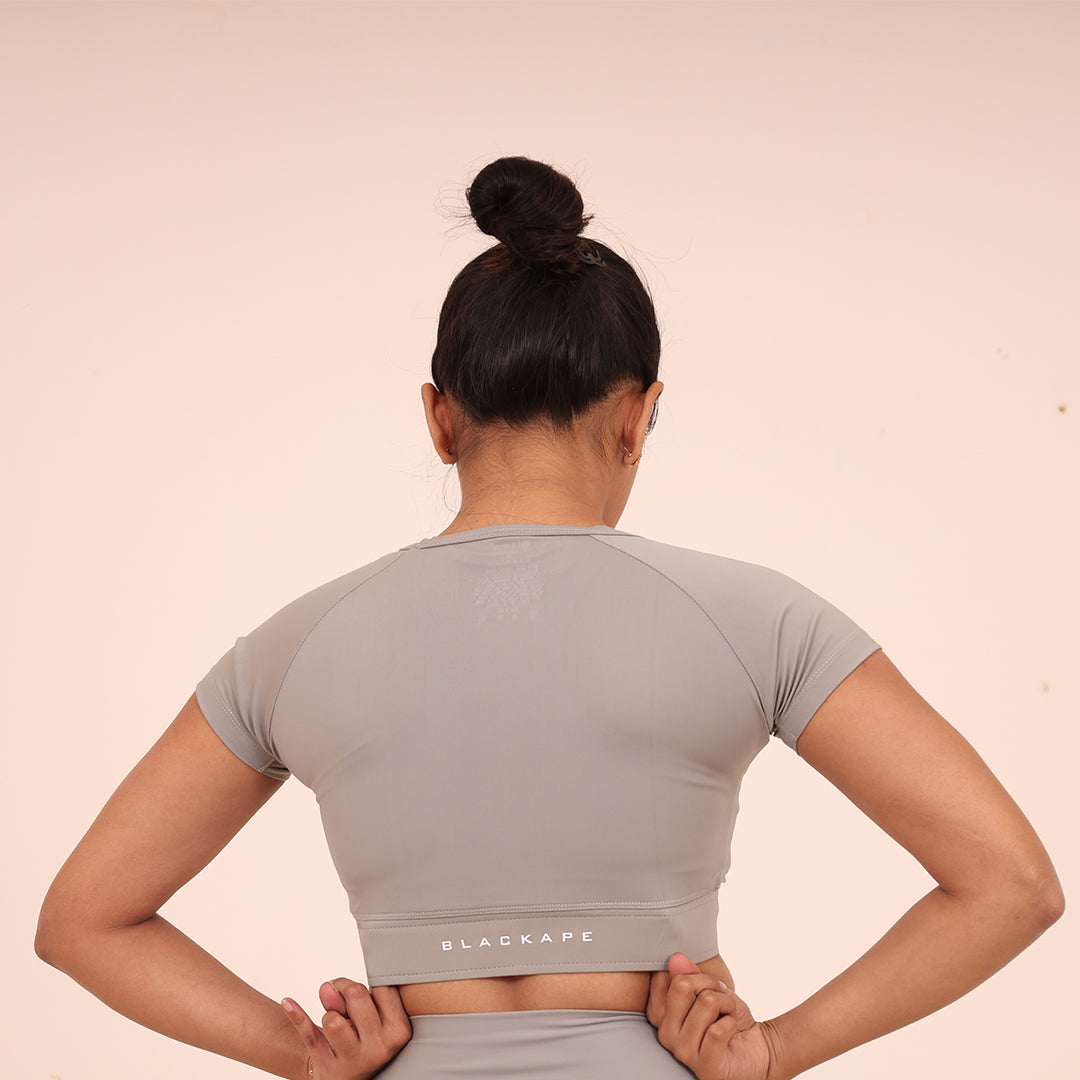 Sculpted Flex Croptop Half sleeve- Sculpted Essentials - Light Grey - Black Ape 