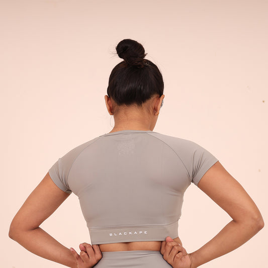 Sculpted Flex Croptop Half sleeve- Sculpted Essentials - Light Grey - Black Ape 