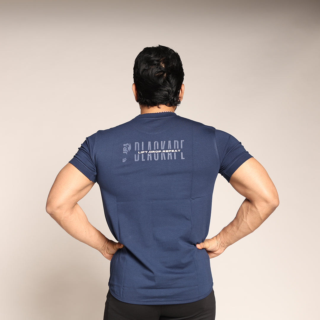 Primal Muscle Fit T-shirt - Lift Drop Repeat - Navy Blue - Black Ape 