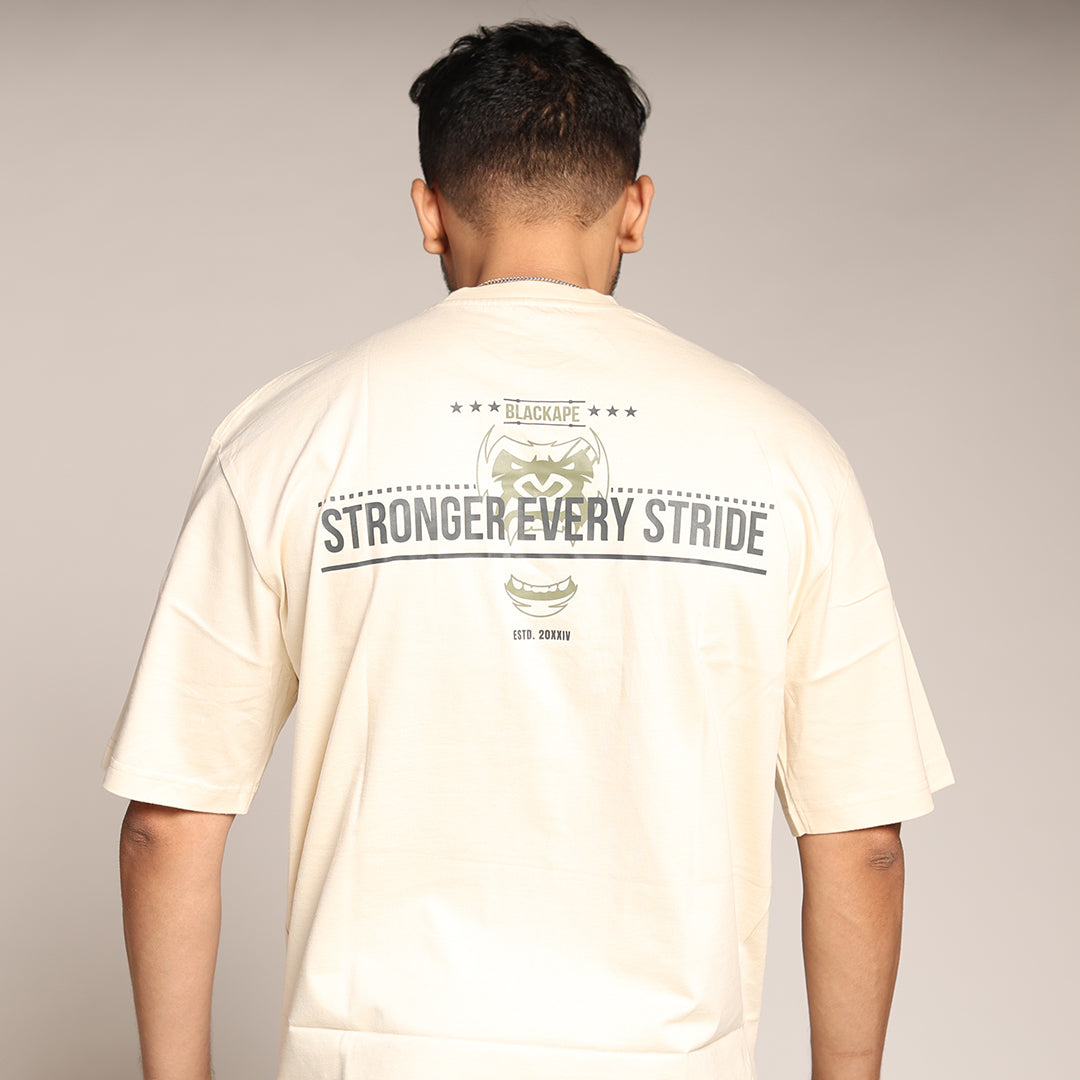 Primal Oversized T-shirt - Stronger Every Stride - Forged Essentials - White - Black Ape 