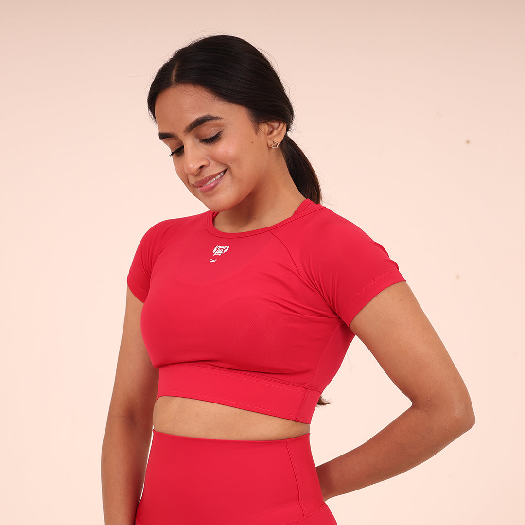 Sculpted Flex Croptop Half sleeve- Sculpted Essentials - Hot Red Pink - Black Ape 