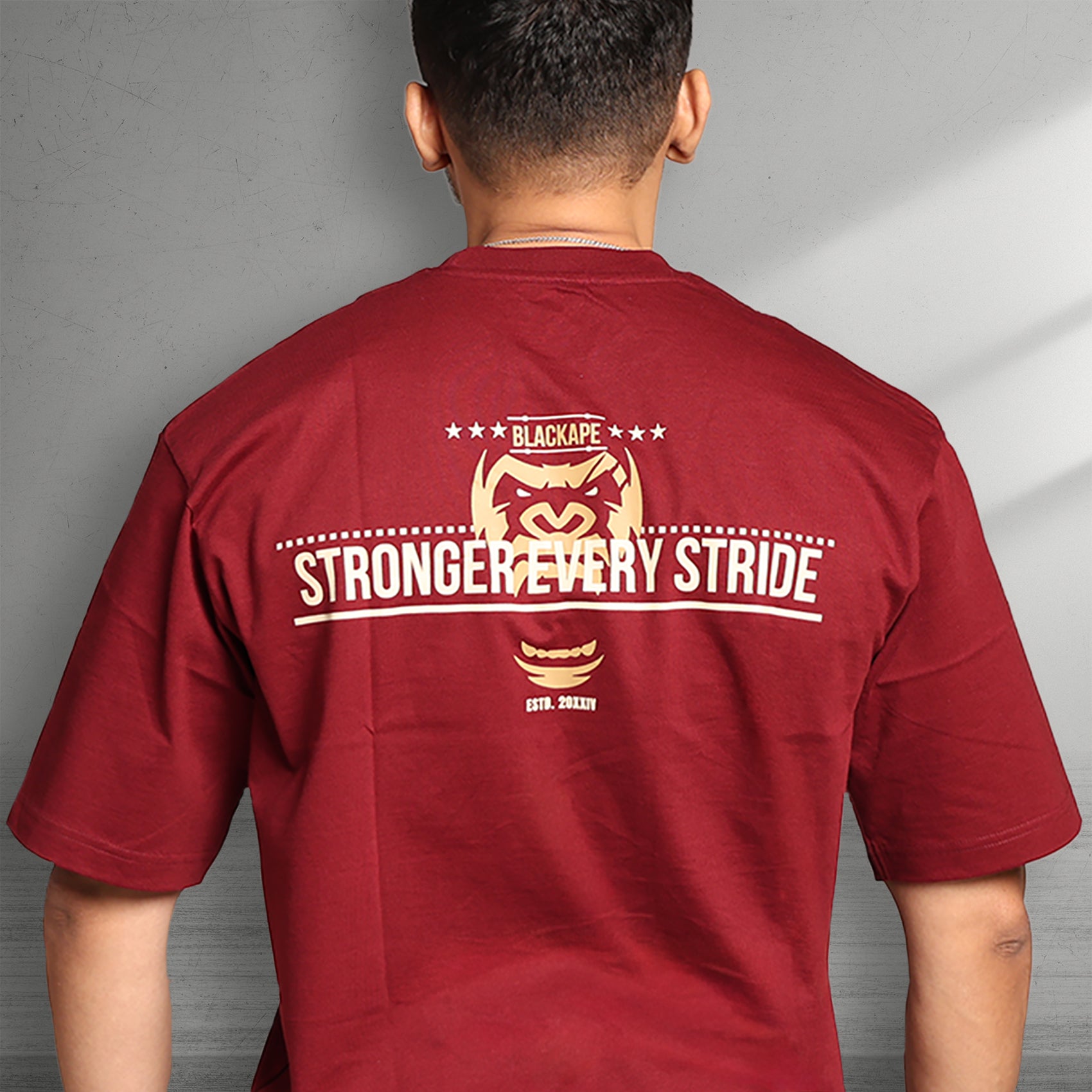 Primal Oversized T-shirt - Stronger Every Stride - Forged Essentials - Maroon - Black Ape 