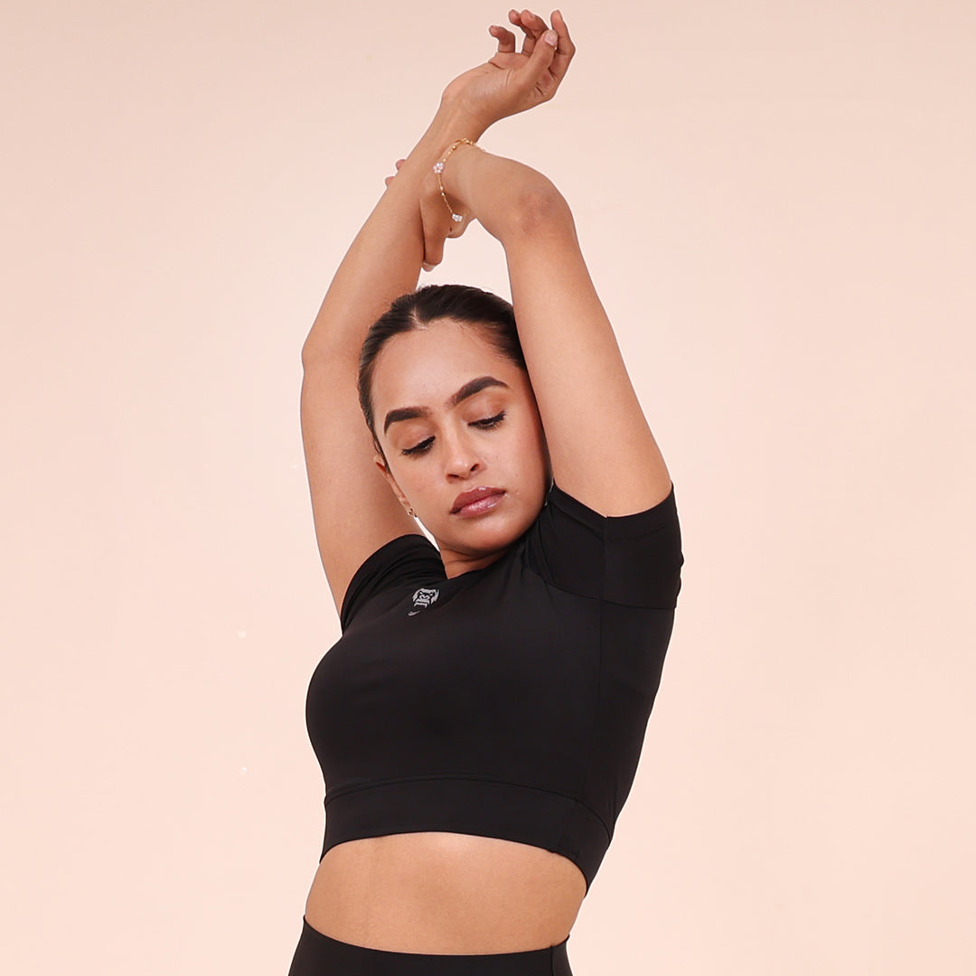 Sculpted Flex Croptop Half sleeve- Sculpted Essentials - Black - Black Ape 