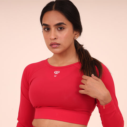Sculpted Flex croptop full Sleeve - Sculpted Essentials - Hot Red Pink - Black Ape 