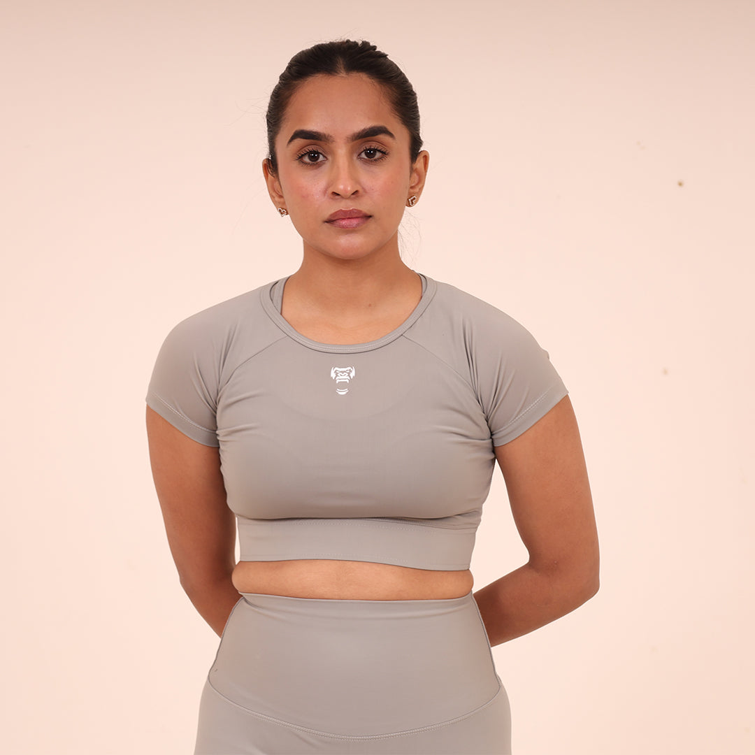 Sculpted Flex Croptop Half sleeve- Sculpted Essentials - Light Grey - Black Ape 