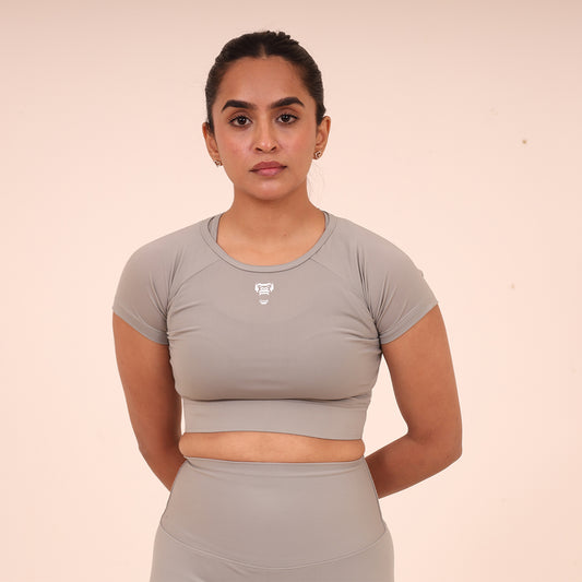 Sculpted Flex Croptop Half sleeve- Sculpted Essentials - Light Grey - Black Ape 