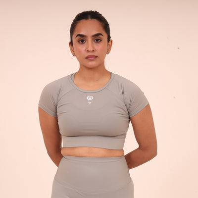 Women’s Sculpted Flex Activewear Half Sleeve Crop Top –  Light Grey