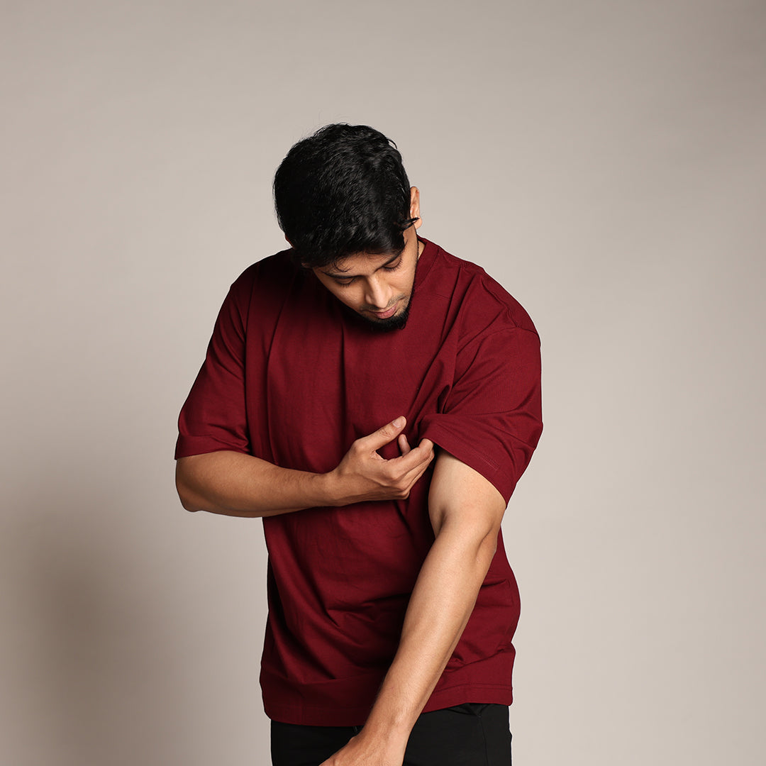 Primal Oversized T-shirt - Plain - Forged Essentials - Maroon - Black Ape 