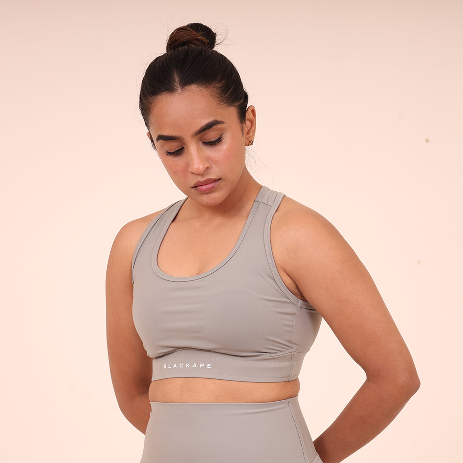Sculpted Elevate Sports Bra- Sculpted Essentials - Light Grey - Black Ape 