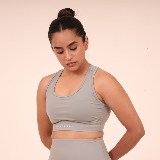 Sculpted Elevate Sports Bra- Sculpted Essentials - Light Grey - Black Ape 