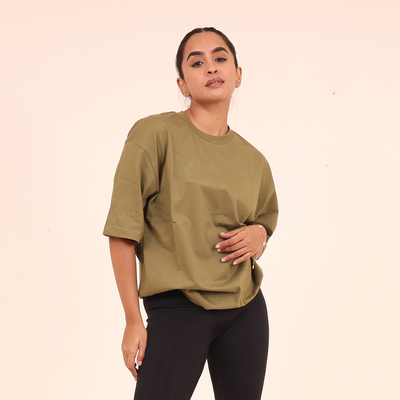 Sculpted Elevate Oversized Tee - Sculpted Essentials - Olive Green Plain