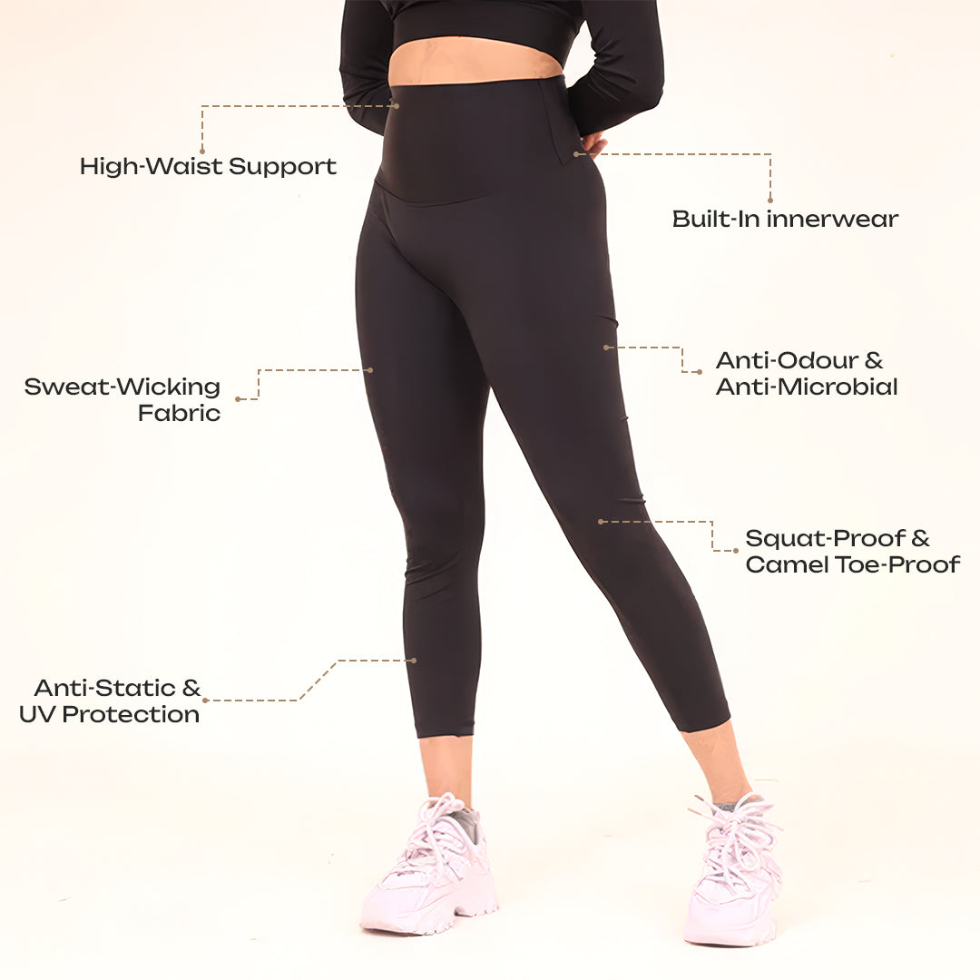 Women’s Sculpted Flow Activewear Leggings with Built-In Innerwear – Black