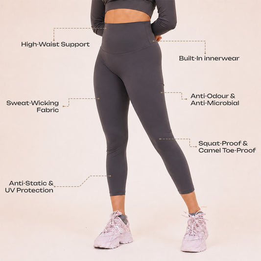 Women’s Sculpted Flow Activewear Leggings with Built-In Innerwear – Dark Grey