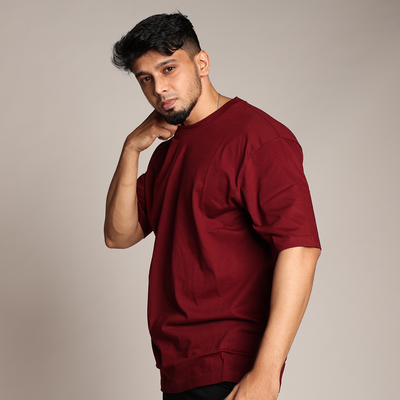 Primal Oversized T-Shirt – Plain Essential | Maroon