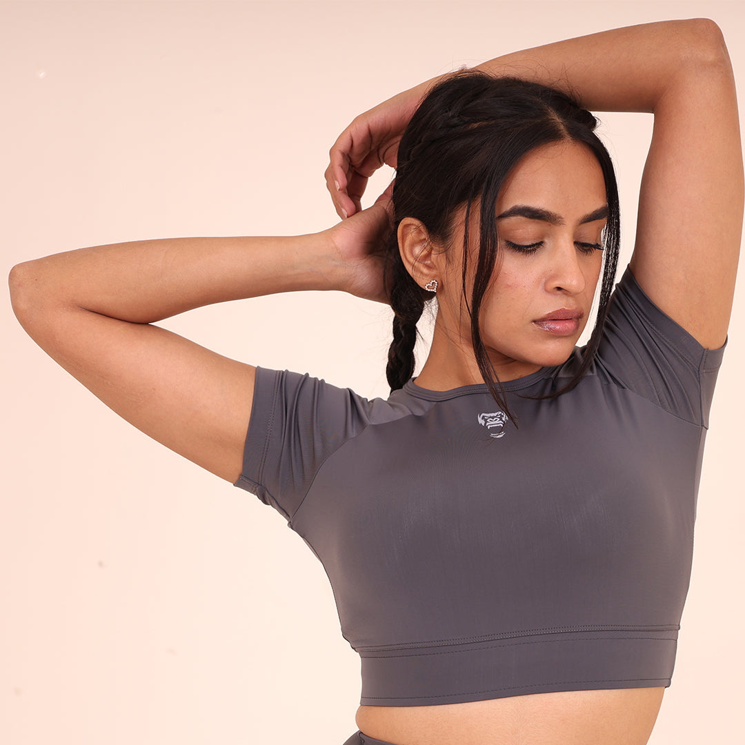Sculpted Flex Croptop Half sleeve- Sculpted Essentials - Dark Grey - Black Ape 
