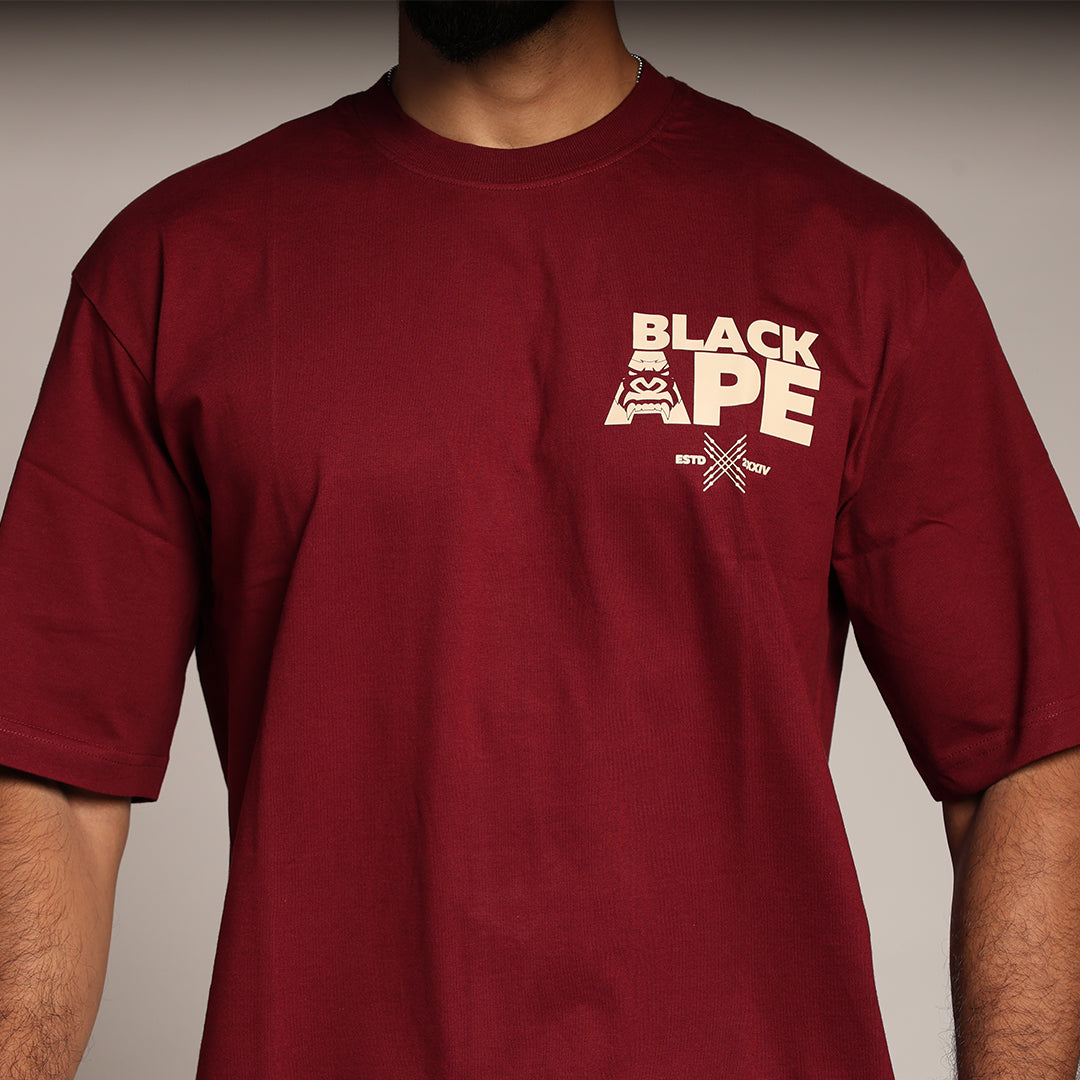 Primal Oversized T-shirt - Blackape Strength - Forged Essentials -Maroon - Black Ape 