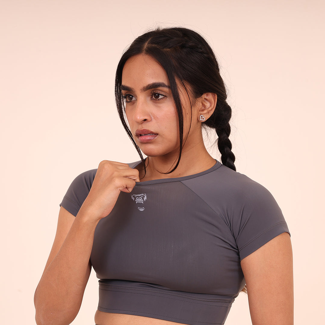 Sculpted Flex Croptop Half sleeve- Sculpted Essentials - Dark Grey - Black Ape 