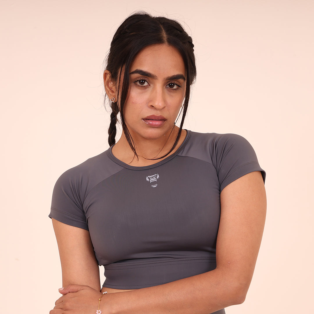 Sculpted Flex Croptop Half sleeve- Sculpted Essentials - Dark Grey - Black Ape 