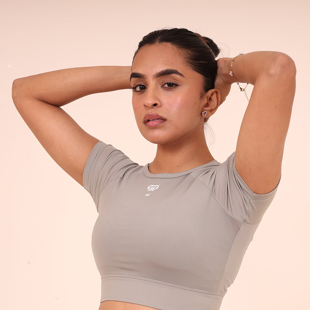 Sculpted Flex Croptop Half sleeve- Sculpted Essentials - Light Grey - Black Ape 