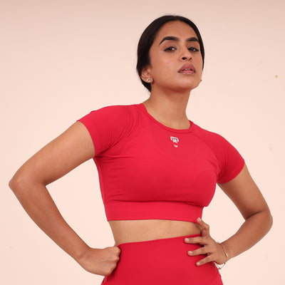 Women’s Sculpted Flex Activewear Half Sleeve Crop Top – Hot Red Pink