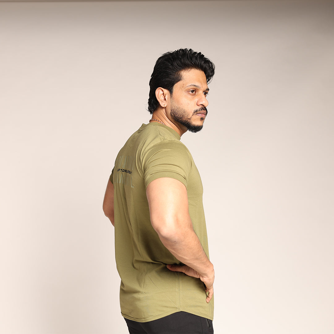 Primal Muscle Fit T-shirt - Lift Drop Repeat - Olive Green - Black Ape 
