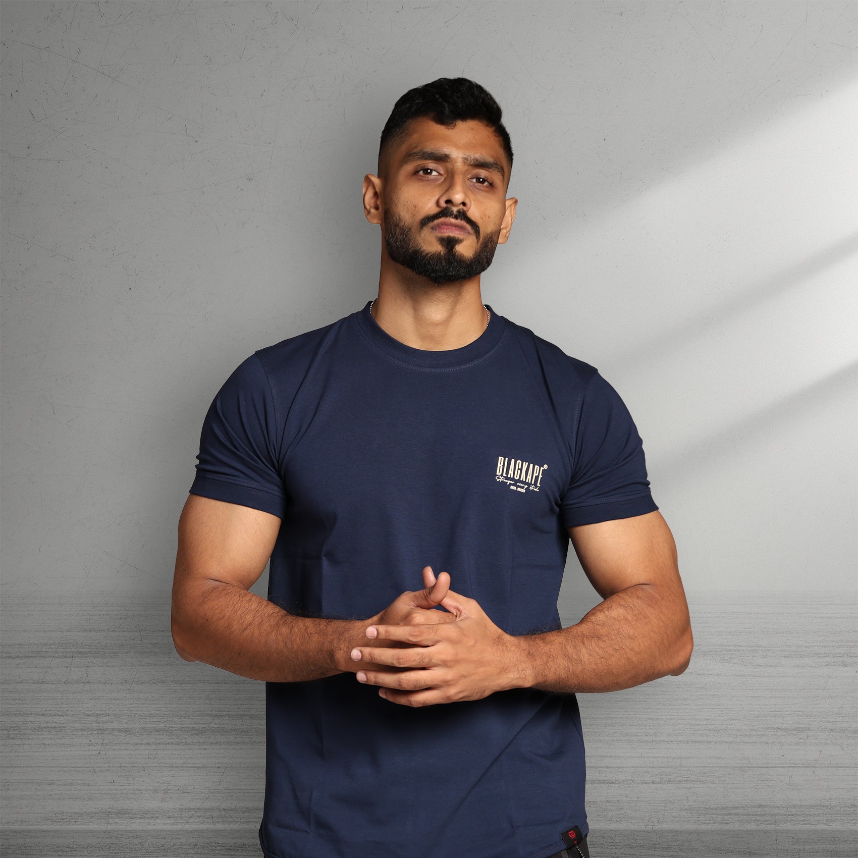 Primal Muscle Fit T-shirt - Stronger Every Stride - Navy Blue - Black Ape 