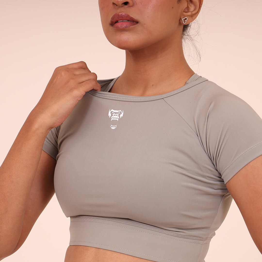 Sculpted Flex Croptop Half sleeve- Sculpted Essentials - Light Grey - Black Ape 