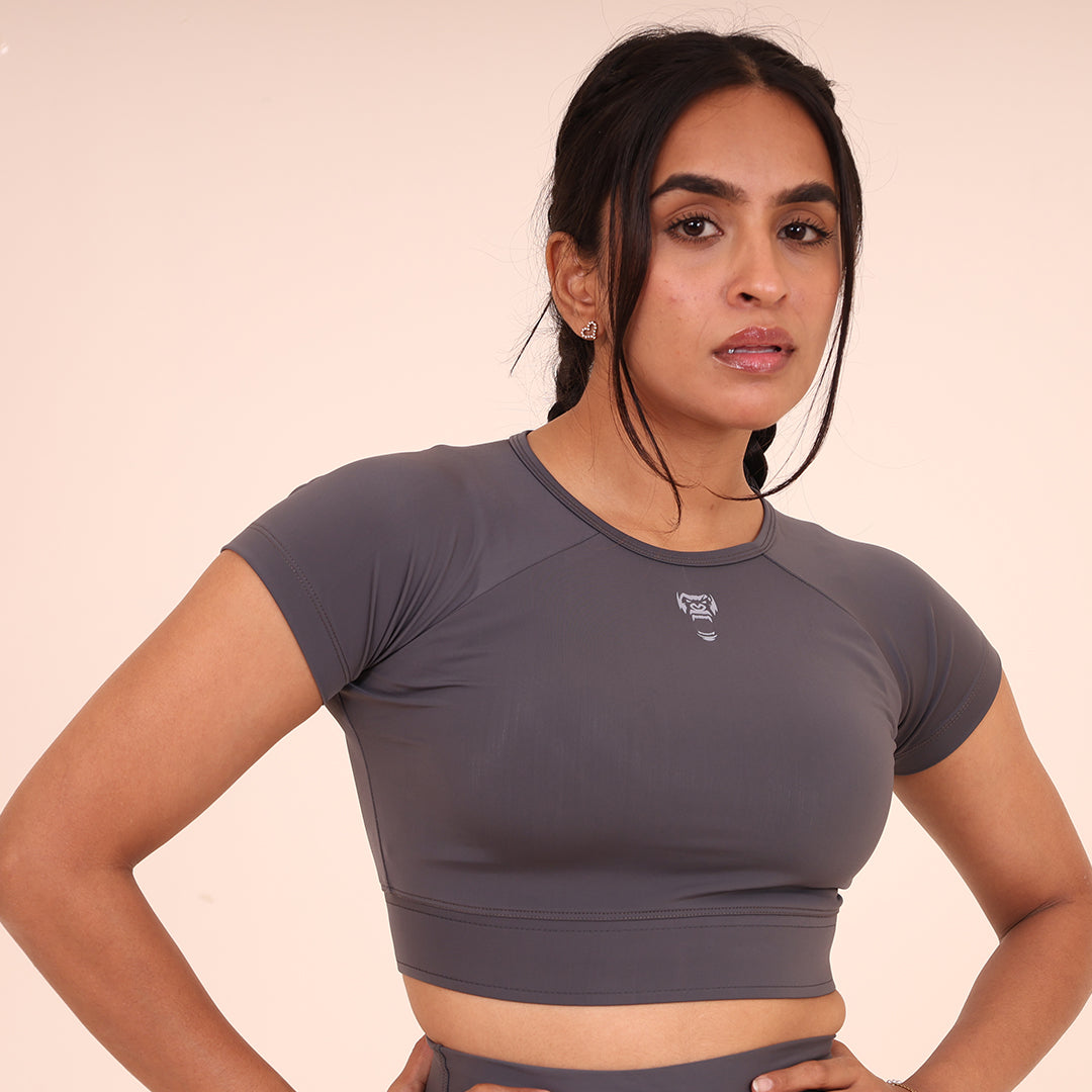 Sculpted Flex Croptop Half sleeve- Sculpted Essentials - Dark Grey - Black Ape 