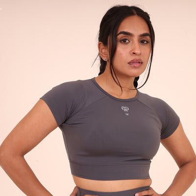 Women’s Sculpted Flex Activewear Half Sleeve Crop Top – Dark Grey
