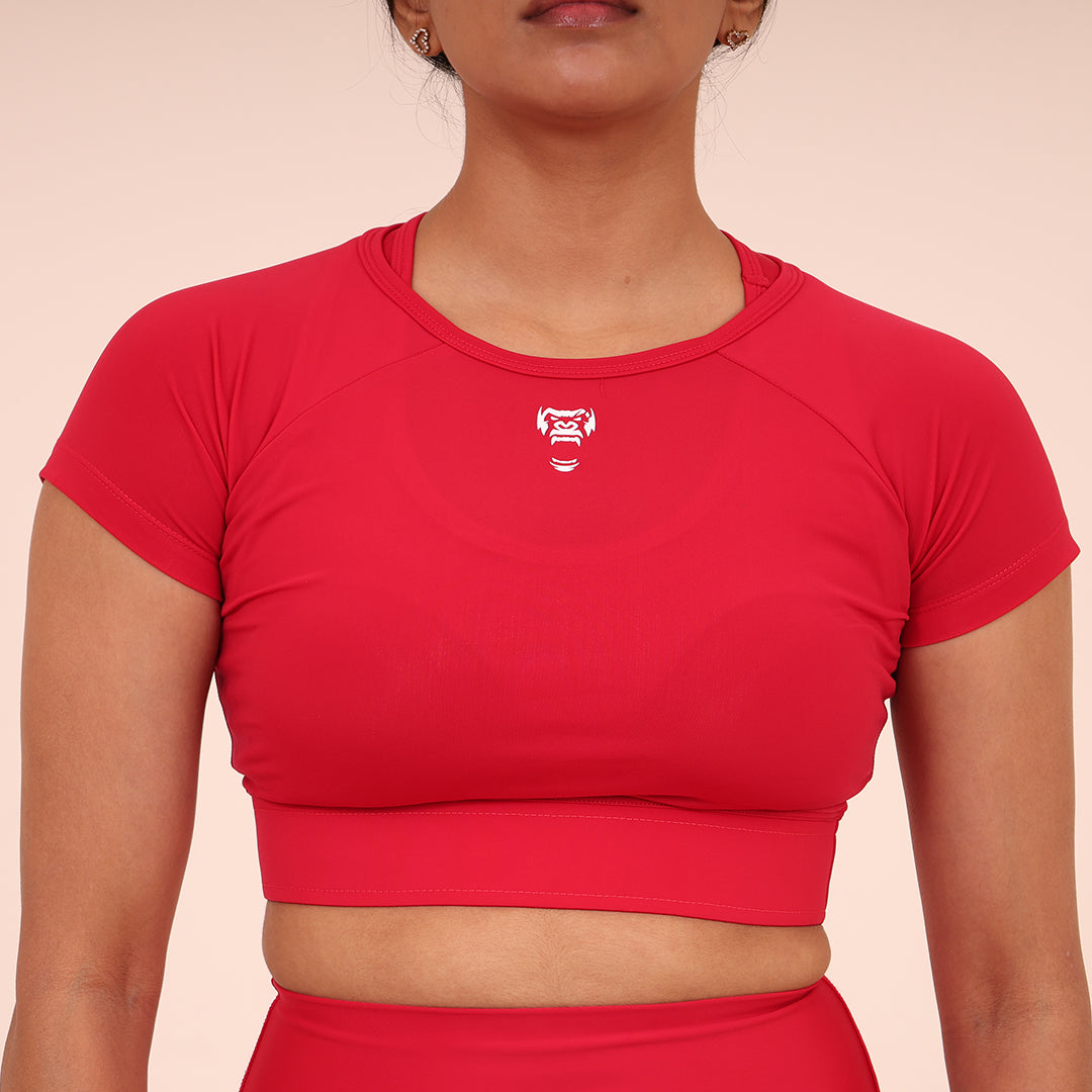 Sculpted Flex Croptop Half sleeve- Sculpted Essentials - Hot Red Pink - Black Ape 