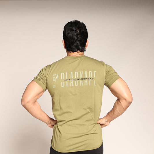 Primal Muscle Fit T-shirt - Lift Drop Repeat - Olive Green - Black Ape 