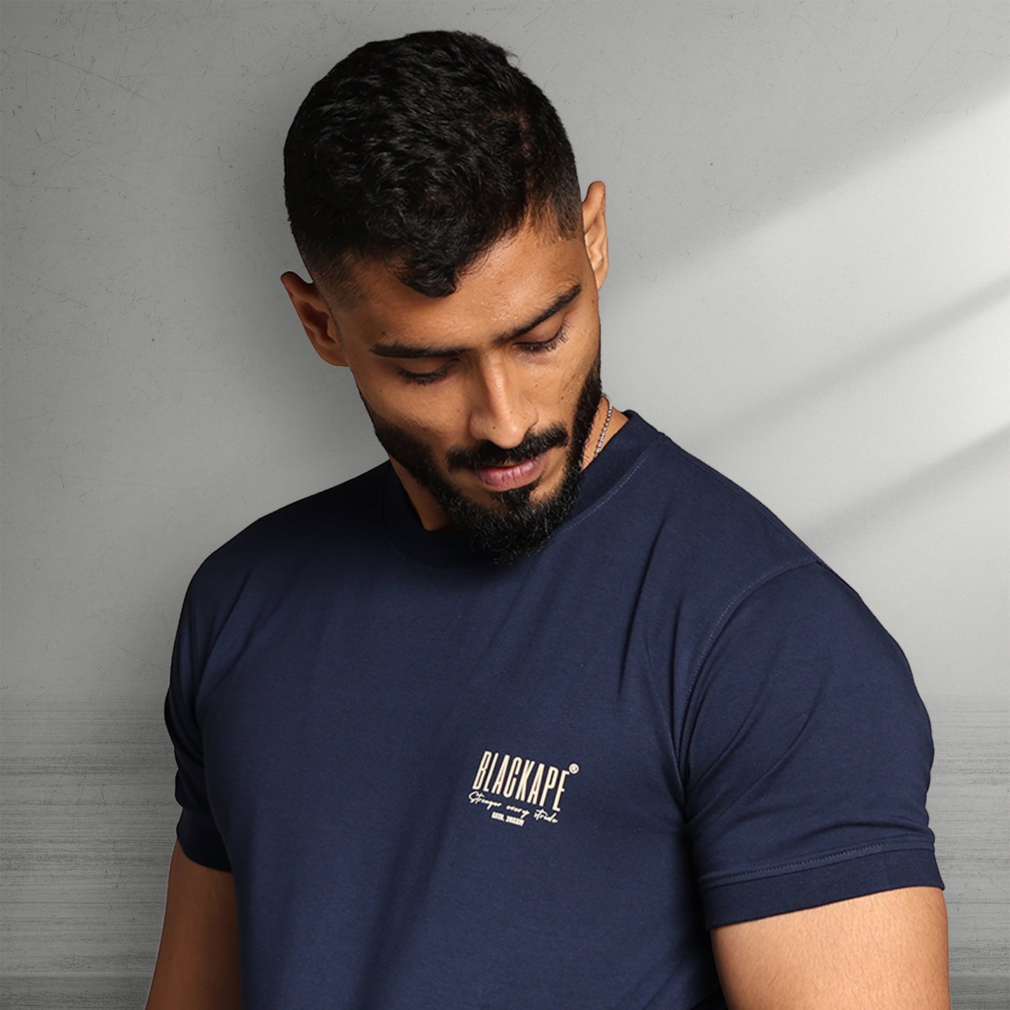 Primal Muscle Fit T-shirt - Stronger Every Stride - Navy Blue - Black Ape 