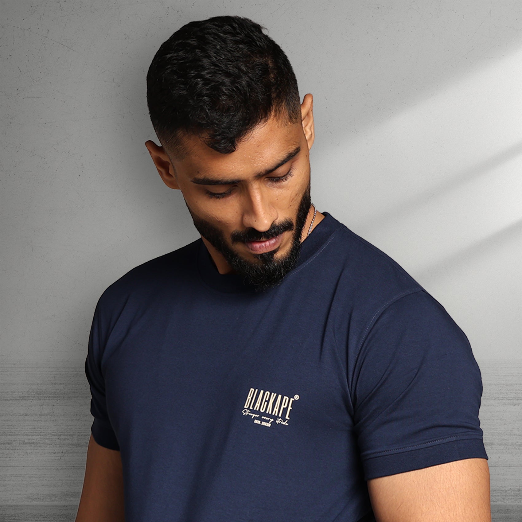 Primal Muscle Fit T-shirt - Stronger Every Stride - Navy Blue - Black Ape 